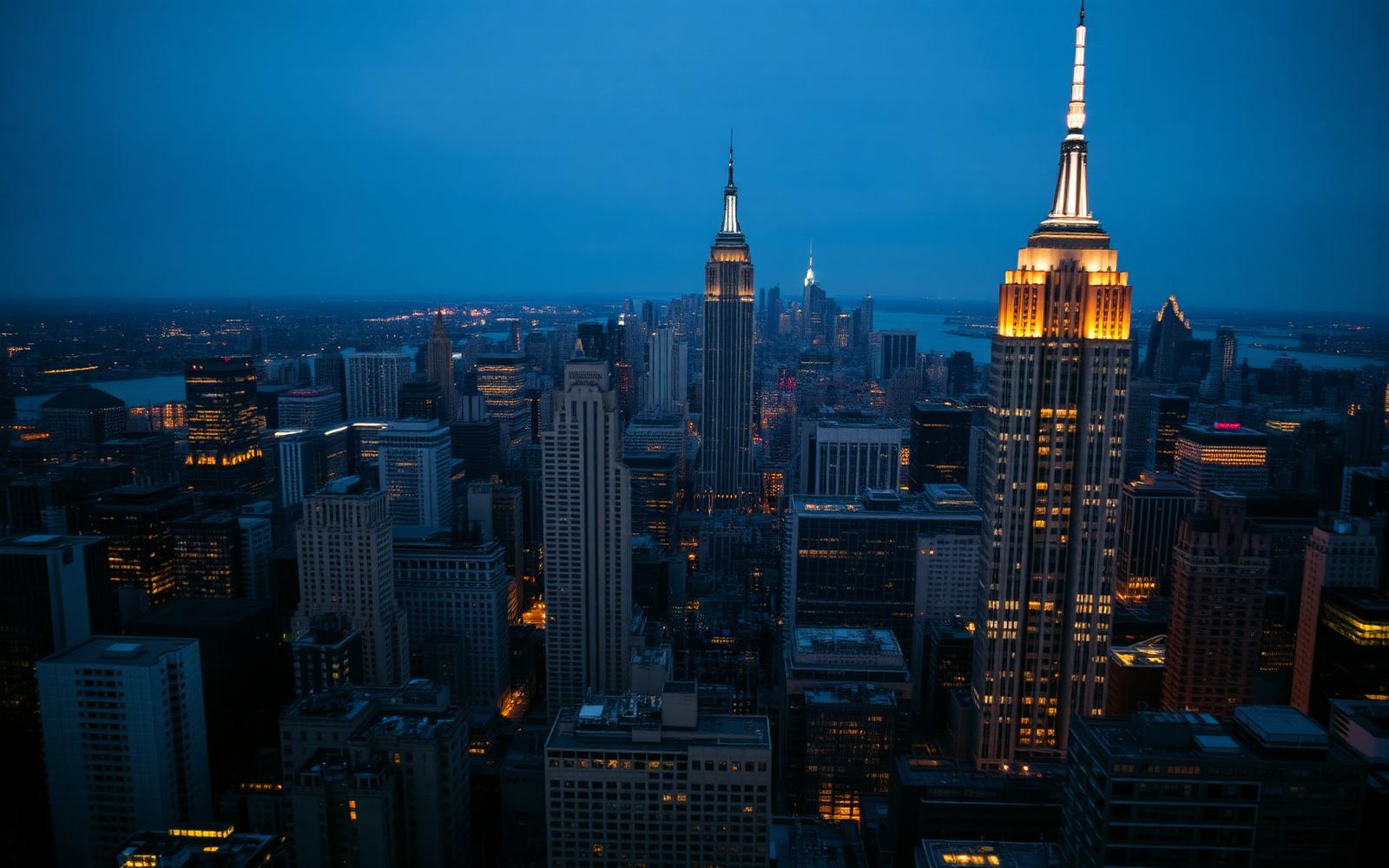 Midtown Manhattan skyline at blue hour